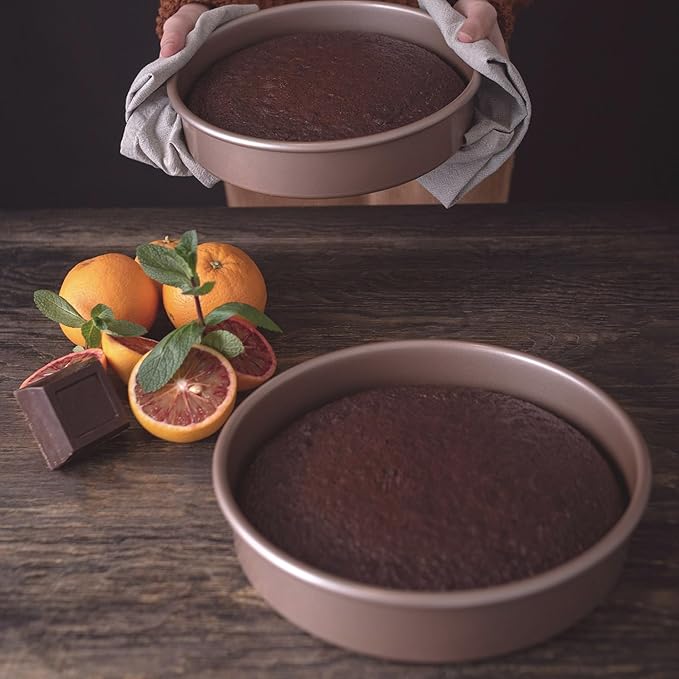 HAPPIELS Non Toxic Nonstick 9 inch Round Cake Pans Set of 2 | Quality Non Stick 9 inches Layer Circle Cake Pan 2 inches Deep | Best 9in Baking Pan PFOA, BPA free Nontoxic | 9inch 9inches Cake Pans Set