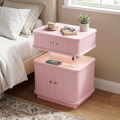 Nightstand with Charging Station, Modern Night Stand with Smart Led Light and 2 - Image 4