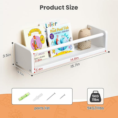 upsimples 2 Pack Nursery Book Shelves, 15.7 Inch Floating Bookshelves - Image 3