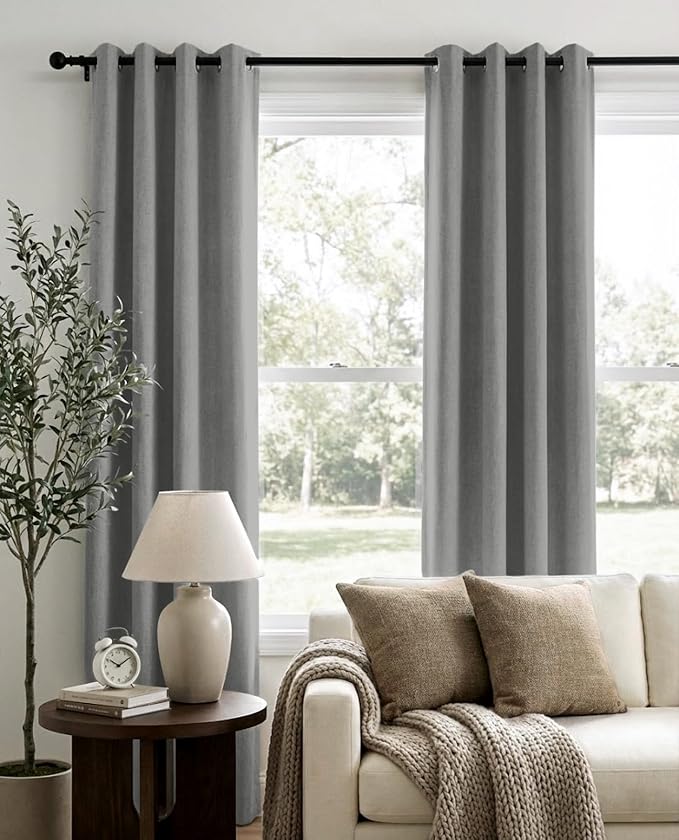 100% Blackout Linen Textured Curtains 84 Inch Long, Light Blocking, Thermal - Image 2