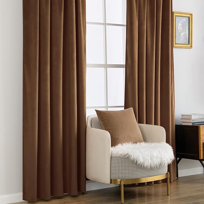 MIULEE Velvet Curtains 52x84 inches 2 Panels Brown Blackout Curtains | Luxury - Image 7