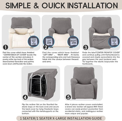 Oversized Recliner Chair Covers, 4-Piece Stretch Geometric Strokes Jacquard - Image 8