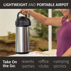 Coffee Carafe Airpot & Cleaning Brush - 101oz / 3L Airpot 12 Hours Hot Water Dispenser or 36 Hours Cold Drink Dispenser with Pump - Easy Dispensing Coffee Carafes for Keeping Hot Extra Large - Cresimo