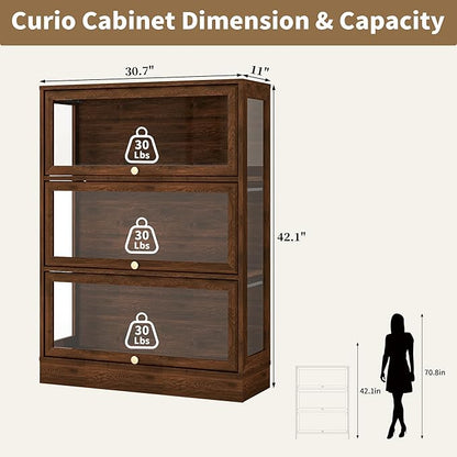Display Cabinet with Acrylic Glass Doors, 3-Tiers Curio Cabinet with LED - Image 2