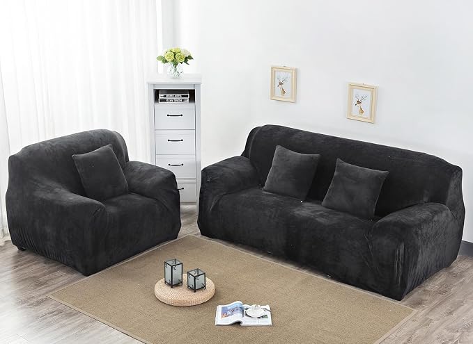 vctops 4 Seater Velvet Plush Stretch Sofa Slipcover 1-Piece Sofa Cover - Image 2
