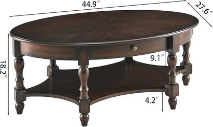 LEEMTORIG Oval Coffee Table for Living Room, 2-Tier Solid Wood Table - Image 2