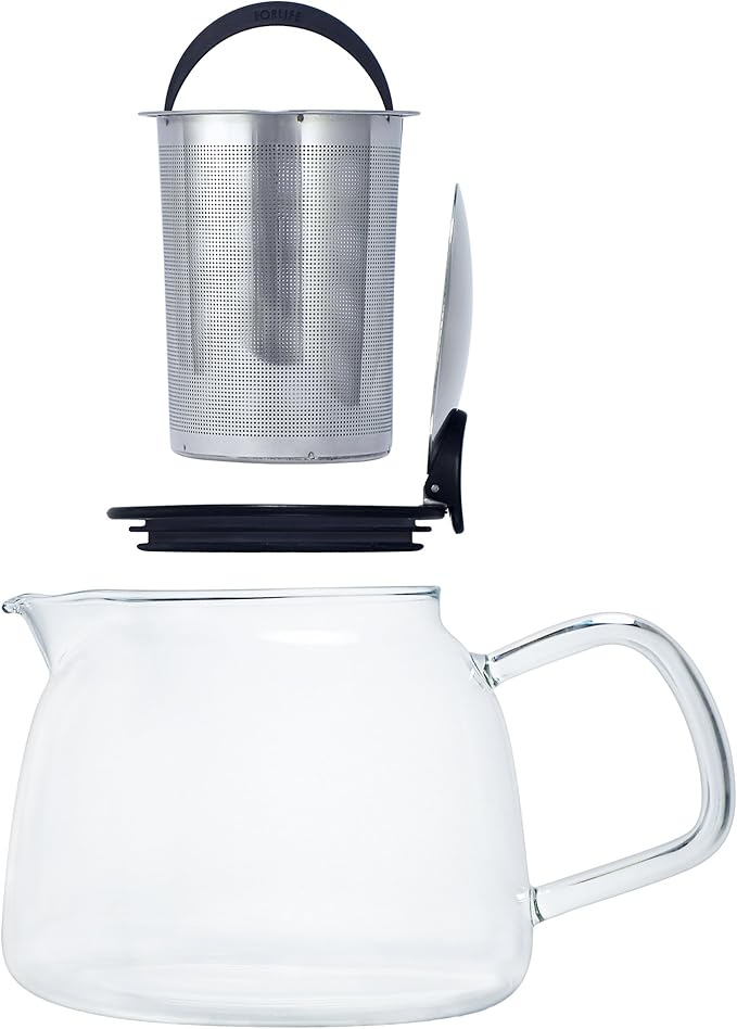 Forlife Bell Glass Teapot with Basket Infuser, 24-Ounce/730ml, Black Graphite