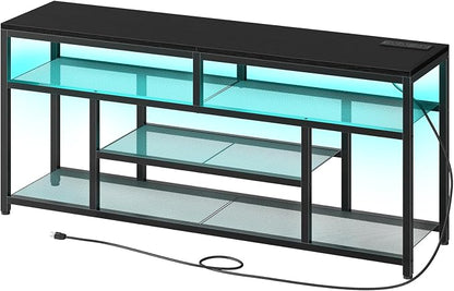 HOOBRO LED TV Stand with Charging Station, 4-Tier Entertainment Gaming Center - Image 9