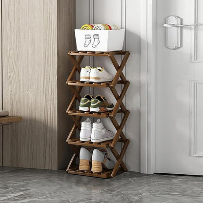 Foldable Shoe Rack, Bamboo Vertical Shoe Organizer Tall by XZXWZX