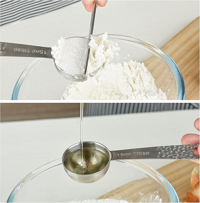 Measuring Cups and Spoons Set, 18/8 Stainless Steel Measuring Tools for Baking & Cooking, 4 Kitchen Measuring Cups and 5 Metric Measuring Spoons with Leveler for Liquid & Drying