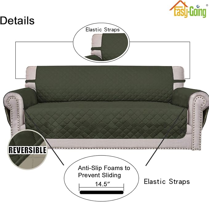 Easy-Going Reversible Couch Cover, 2 Cushion Sofa, Army Green/Beige | Loveseat - Image 3