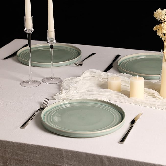 Stone Lain Claire 8-Piece Dinner Plate Set Stoneware, Plates, Dishwasher and Microwave Safe, Dish Set for 8, Green