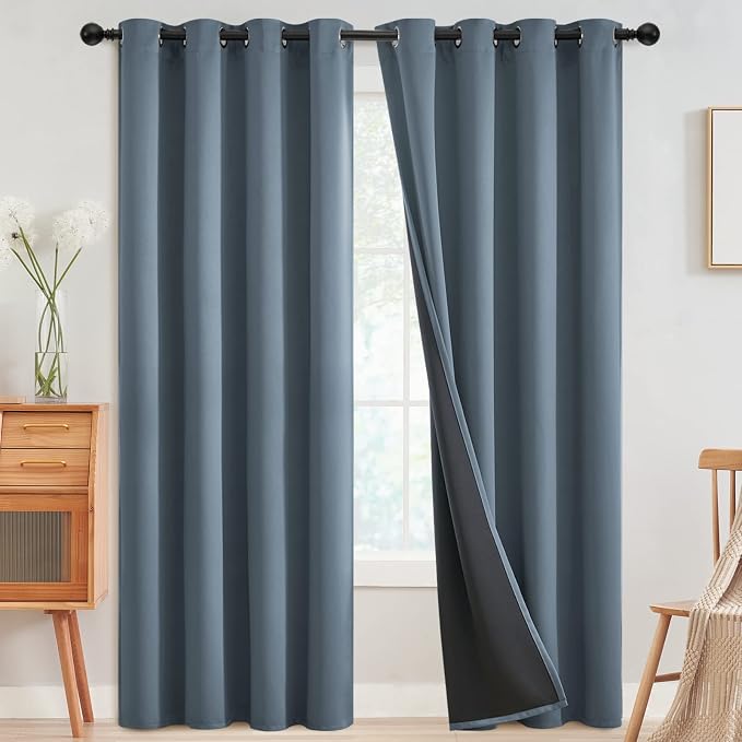 SimpleHome Stone Blue 100% Blackout Curtains Room Darkening Living Room 96L | by SimpleHome