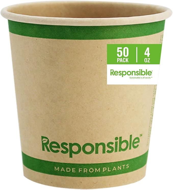 Certified Compostable 4 oz Paper Cups, Cold ＆ Hot Coffee Cups, Disposable Paper Cups, Extra Strength Disposable Cups, Made without PFAS (50 count)