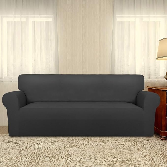 PureFit Stretch Oversized Couch Covers Fleece Sofa Slipcovers Dark Gray | - Image 2