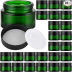 Glass Jars with Lids,Eco-Friendly Cosmetic Containers with Airtight Black Lids & Liners, Multi-Color Options for Cream, Lotion, Body Butter, DIY Skincare Travel Jars (Green, 1oz)