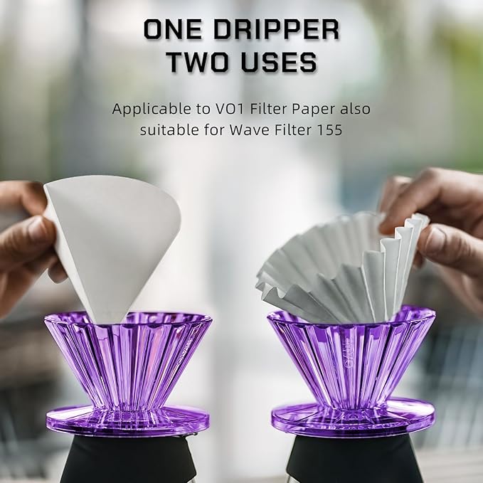 MAVO Pour Over Coffee Dripper, Detachable Hand Drip Brewer, Pour Over Coffee Maker, Compatible with V01 Paper Filters & Wave Filter 155, Purple