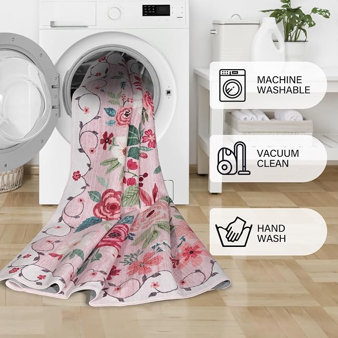 DUKINO 5x8 Area Rug for Bedroom, Soft Floral Washable Rug Non Slip, - Image 7