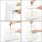 Tebery 2 Pack 3-Tier White Ceramic Embossed Dessert Cake Tower Stand with Gold Carry Handle, Cupcake Stand Serving Trays, Porcelain Party Food Server Display Holder