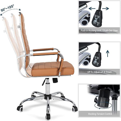 Home Office Chair Ribbed, Modern Leather Conference Room Chairs, High Back - Image 5