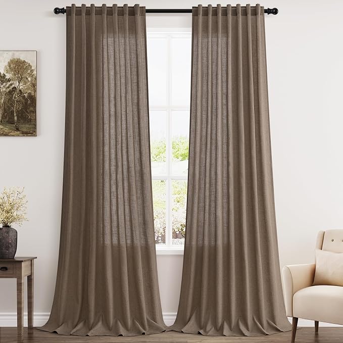 Light Brown Linen Curtains 96 Inches Long by Nanspring