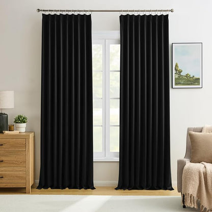 Black Pinch Pleated 60 Inch Wide Curtains 60 x 102, Thermal Insulated Noise by KEQIAOSUOCAI