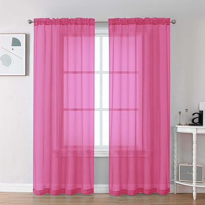 Chyhomenyc Hot Pink Sheer Curtains 72 Inch Length 2 Panels, Light Filtering by Chyhomenyc