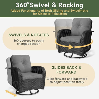 Aoxun 3 Pieces Patio Furniture Set, Patio Swivel Rocker Chairs Set of 2 - Image 3