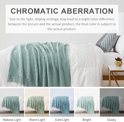 BOURINA Aqua Throw Blanket 50x60 Inches Throw Textured Solid Soft Sofa Couch - Image 7