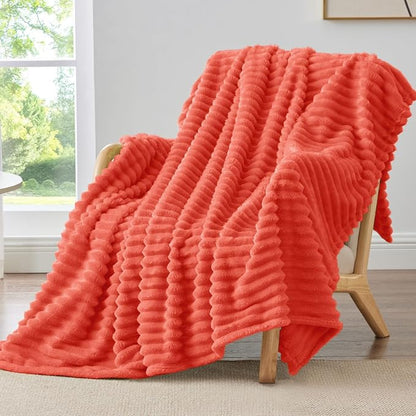 BEDELITE Ribbed Twin Blanket for Couch & Bed, Coral Red, Warm Yet Lightweight by BEDELITE