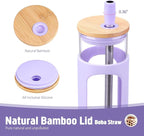 Kodrine 24oz Glass Tumbler with 2 Lids and Straws, Glass Cup With Bamboo Lid and On-the-go Lid, Reusable Iced Coffee Cup, Ideal for Smoothie, Cold Drinks, Fit Cup Holder, BPA Free (1, Purple)