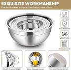 TeamFar Khaki Mixing Bowls, Stainless Steel Metal Nesting Salad Bowls with Airtight Lids Set of 5, Healthy & Heavy Duty, Non-slip Bottom & Airtight Lid, 7/3.5/2.5/1.5/1 QT