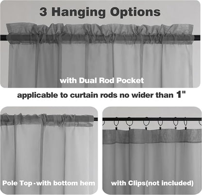 Chyhomenyc Charcoal Grey Sheer Curtains 96 Inches Long 2 Panels, Light - Image 5