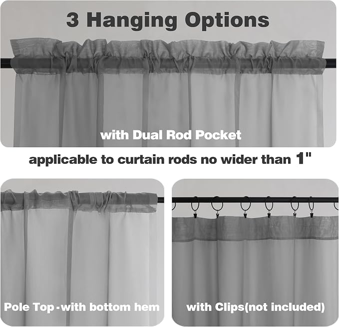 Chyhomenyc Charcoal Grey Sheer Curtains 84 Inches Long 2 Panels, Light - Image 5