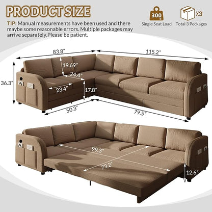 King Size Sleeper Sofas Convertible Couches, Oversized 6-Seat Sectional Sofa - Image 3