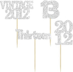 Gyufise 24Pcs 13th Birthday Cupcake Toppers Glitter Thirteen Vintage 2012 Hello 13 Years Birthday Cupcake Picks Official Teenager 13 Cake Decorations for Happy 13th Anniversary Party Silver
