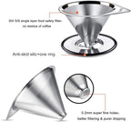 LHS Pour Over Coffee Dripper Stainless Steel Coffee Filter Metal Cone Filter Paperless Reusable Coffee Filter Single Cup Coffee Maker 1-2 Cup With Non-slip Cup Stand and Cleaning Brush