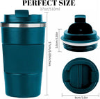 YINBAOGE Insulated Travel Coffee Mug Spill Proof Leak Proof Pobtable To Go Camping Stainless Steel Coffee Tumbler Reusable Coffee Cups with Lids Thermos for Hot and Cold Drink (Blue, 17 OZ)