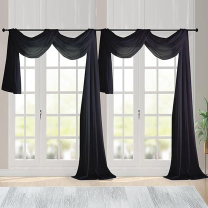 Chyhomenyc Extra Long Black Sheer Curtains 144 inch 2 Panels, Translucent by Chyhomenyc