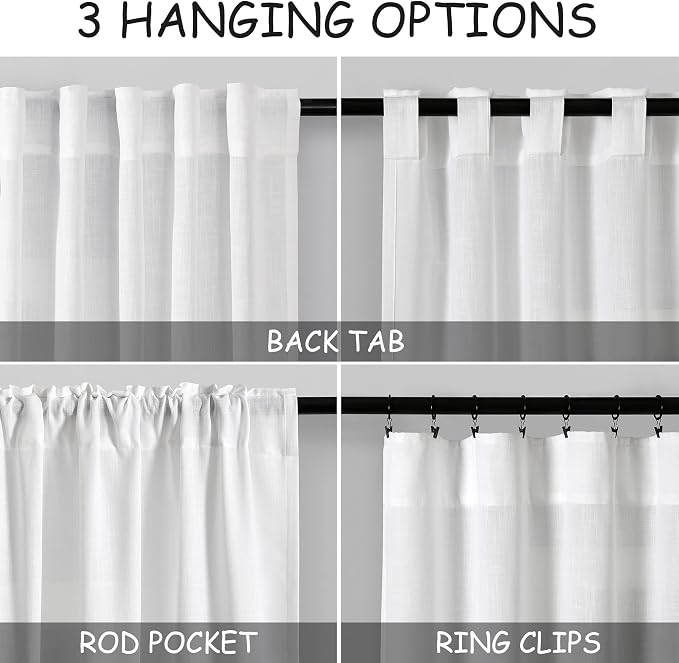 White Semi Sheer Linen Curtains 90 inch Length - Image 4