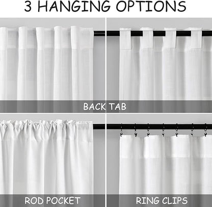 White Linen Kitchen Curtains 30 Inches Long 2 Panels Back Tab Rod Pocket - Image 4
