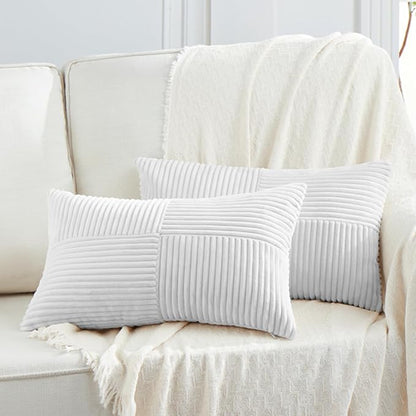 Fancy Homi 2 Packs White Long Lumbar Decorative Throw Pillow Covers 12x24 Inch by Fancy+Homi