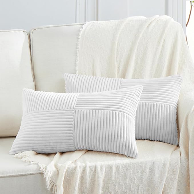 Fancy Homi 2 Packs White Lumbar Decorative Throw Pillow Covers 14x24 Inch by Fancy+Homi