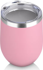 DOMICARE Stainless Steel Wine Tumbler Bulk with Lid, Personalized Insulated Tumblers Set, 12oz Travel Coffee Cups Pack of 1, Pink