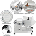 CTJ Commercial Meat Slicer 12" Electric Deli Slicers 250W Meat Cutter Machine (0-0.62") Adjustable Thickness Food Slicer with Cut-Resistant Gloves for Vegetables, Hard Bread, Cheese, Ham