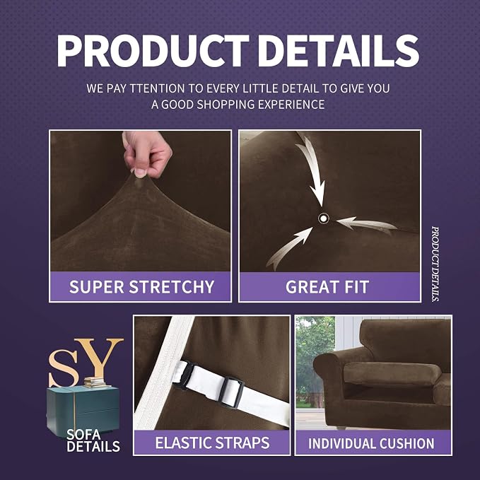 ZNSAYOTX Luxury Velvet Couch Cover 4 Piece Stretch Sofa Covers - Image 4