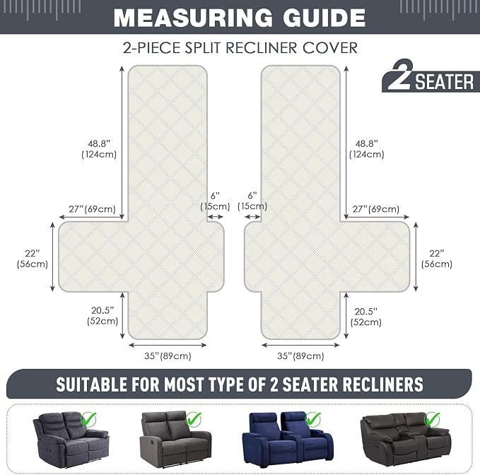 TAOCOCO 100% Waterproof Oversized Loveseat Recliner Cover, Non Slip Split - Image 5