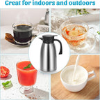 70oz Thermal Coffee Carafe, Double Wall Vacuum Thermos for Hot Drinks, Stainless Steel Carafe for Hot Liquids Large Tea Thermos for Home School Office for Valentine's Day (Classic Silver)