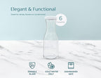 Glass Carafe Pitchers, by Kook, Mini Carafes- set of 6, Beverage Dispensers, Clear Jugs For Mimosas, Water, Wine, Milk and Juice, with Plastic Lids, Dishwasher Safe 17.3 oz