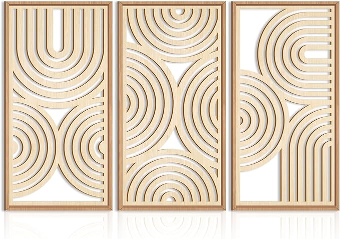 IARTTOP Large Boho Wood Wall Art Set of 3 Framed Wooden Mid-century Modern Wall by IARTTOP